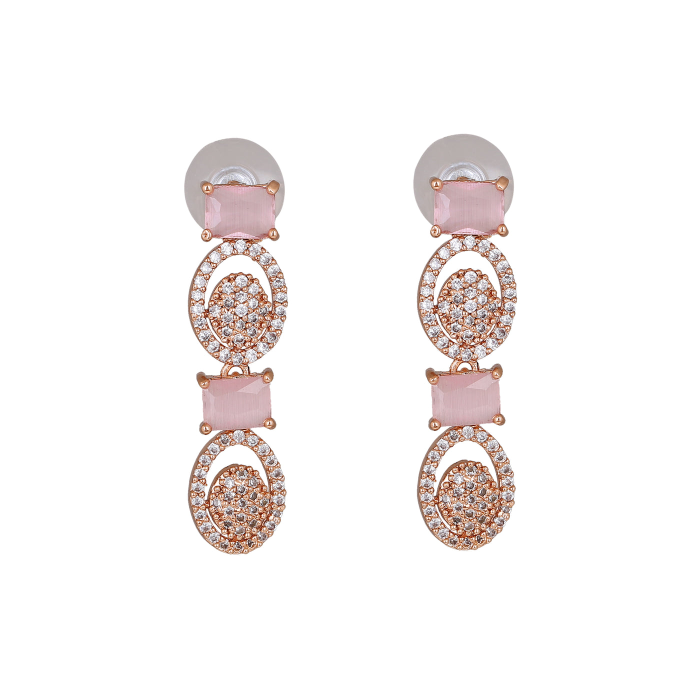 Estele Rose Gold Plated CZ Circular Designer Earrings with Mint Pink for Women