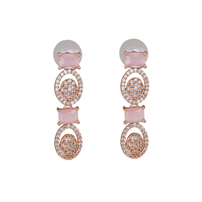 Estele Rose Gold Plated CZ Circular Designer Earrings with Mint Pink for Women