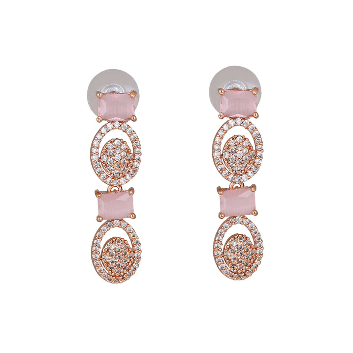 Estele Rose Gold Plated CZ Astonishing Necklace Set with Mint Pink Crystals for Women