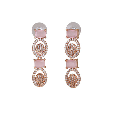 Estele Rose Gold Plated CZ Circular Designer Earrings with Mint Pink for Women