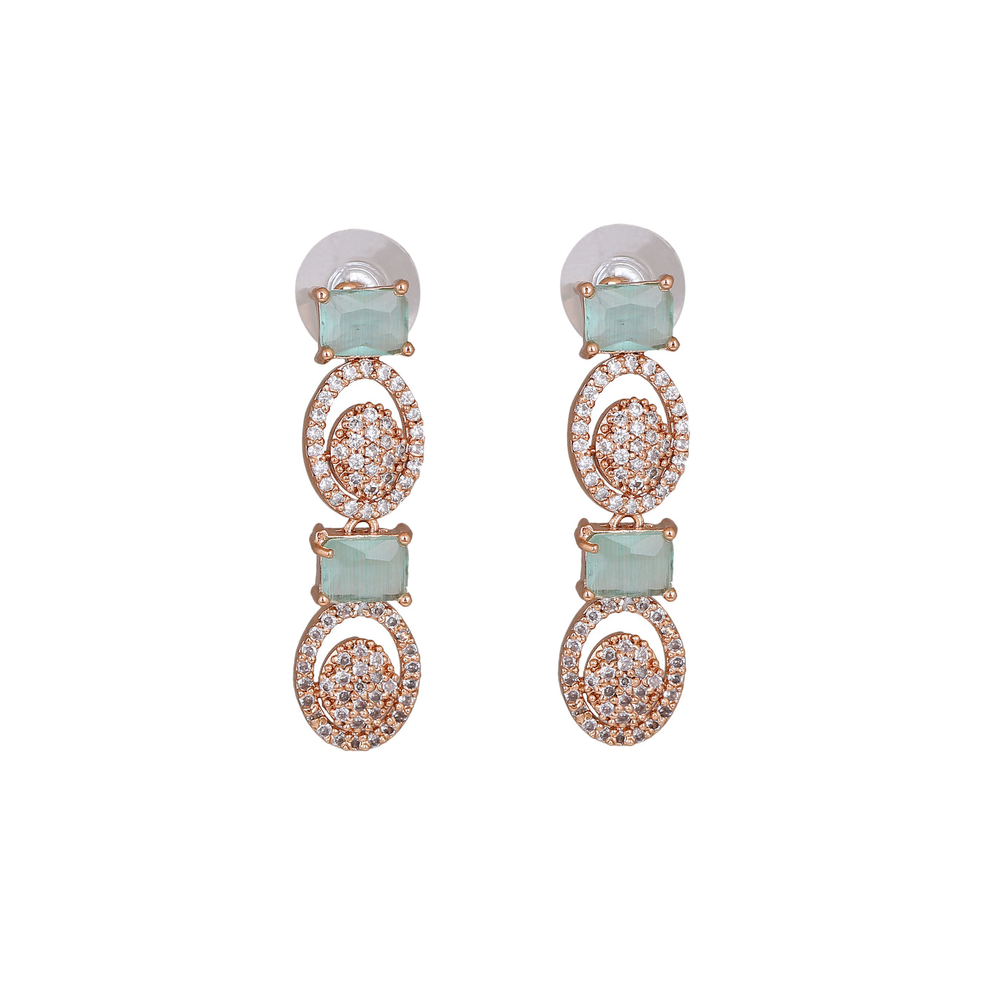 Estele Rose Gold Plated CZ Striking Earrings with Mint Green Crystals for Women