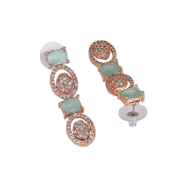 Estele Rose Gold Plated CZ Fascinating Necklace Set with Mint Green Crystals for Women