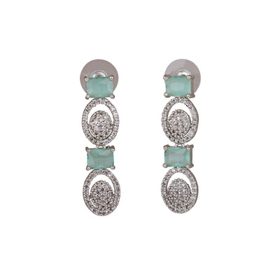 Estele Rhodium Plated CZ Amore Designer Earrings with Mint Green Crystals for Women