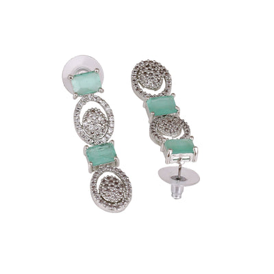 Estele Rhodium Plated CZ Amore Designer Earrings with Mint Green Crystals for Women