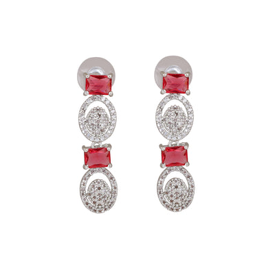 Estele Rhodium Plated CZ Classic Designer Earrings with Pink Crystals for Women