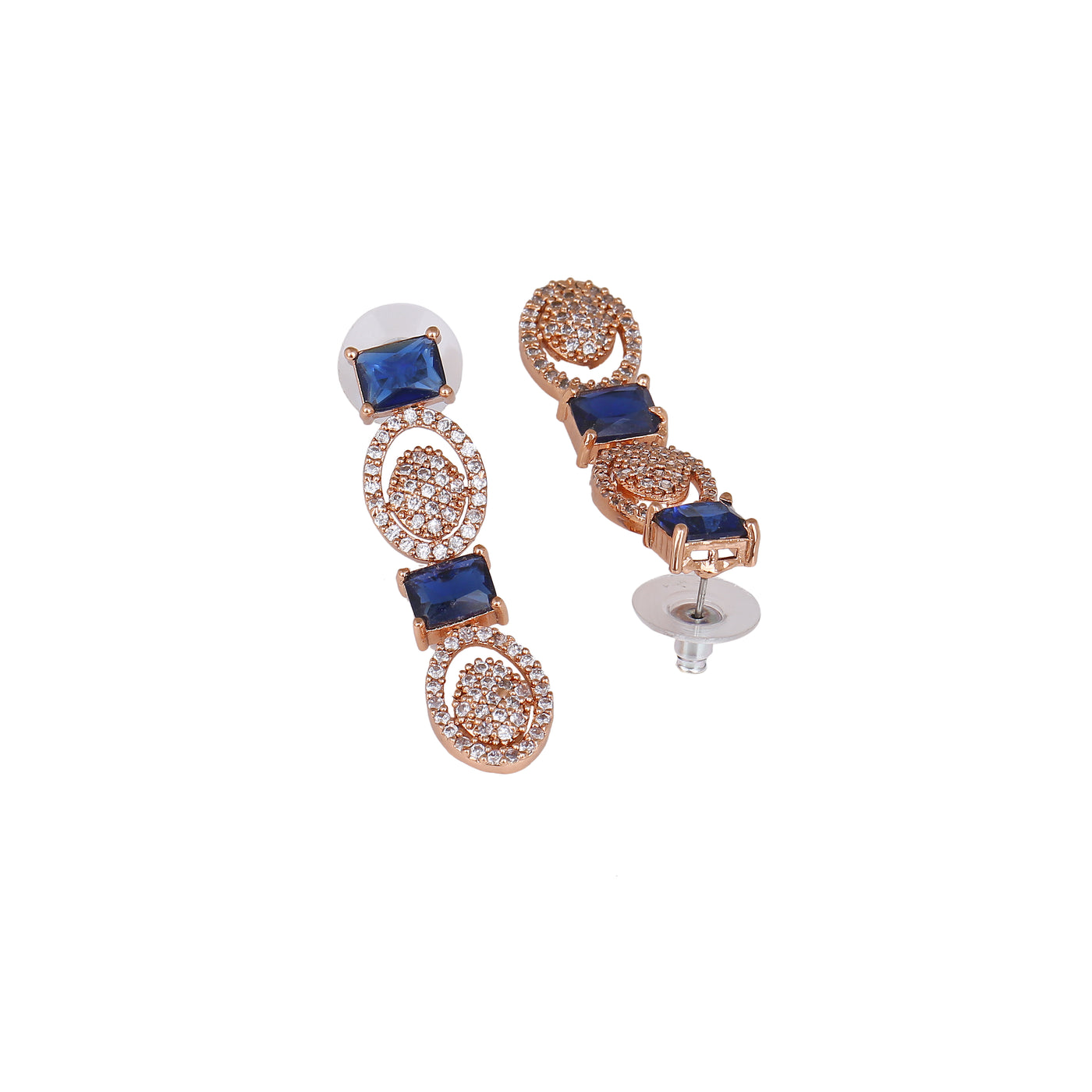 Estele Rose Gold Plated CZ Sparkling Earrings with Blue Crystals for Women