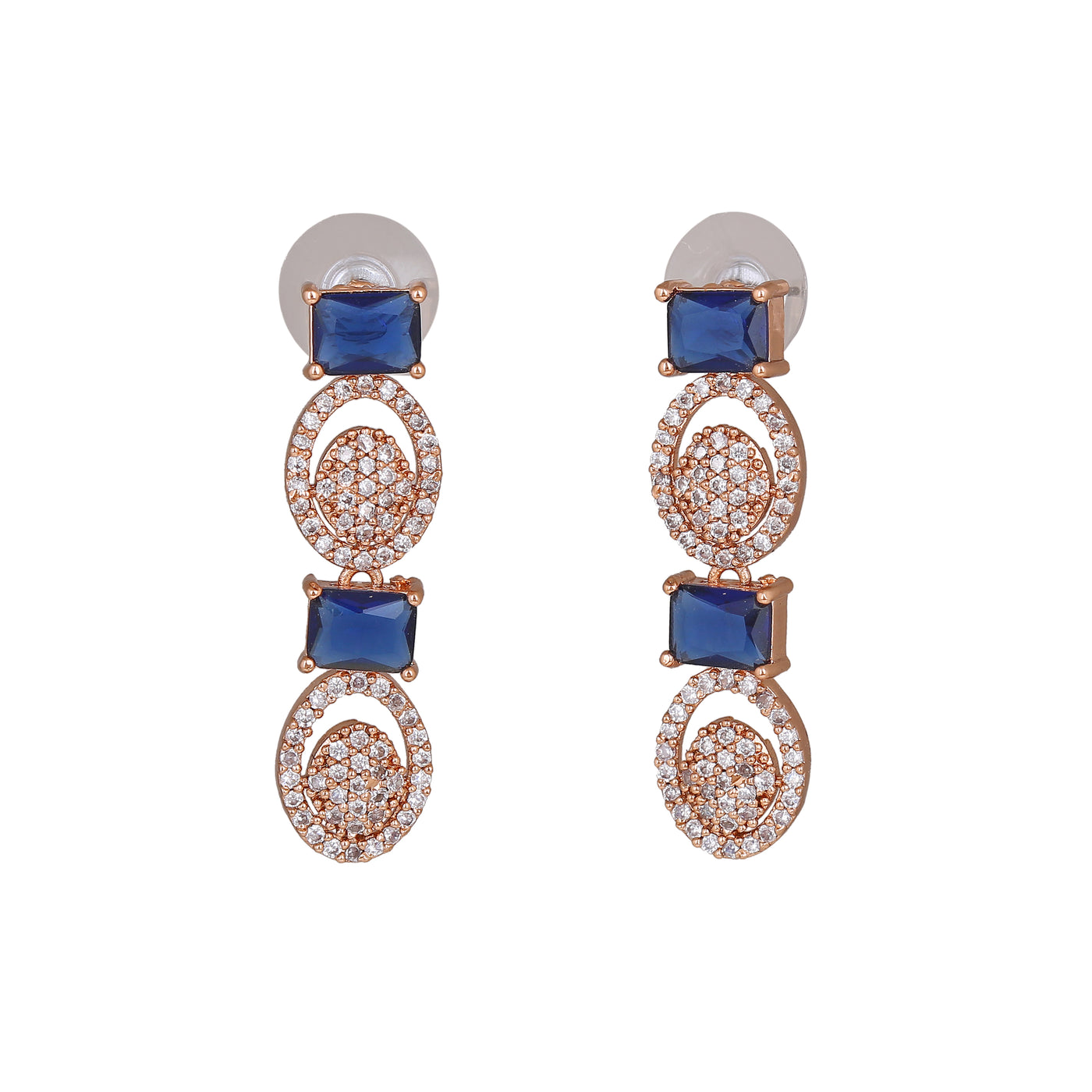 Estele Rose Gold Plated CZ Sparkling Earrings with Blue Crystals for Women