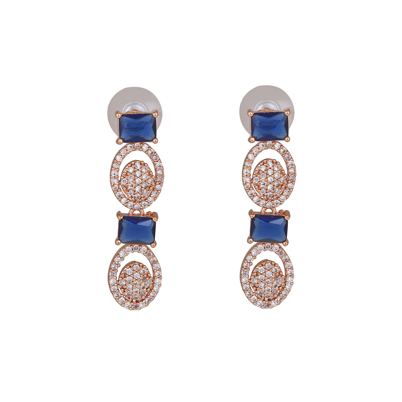 Estele Rose Gold Plated CZ Sparkling Earrings with Blue Crystals for Women