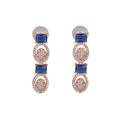 Estele Rose Gold Plated CZ Sparkling Earrings with Blue Crystals for Women