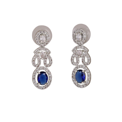 Estele Rhodium Plated CZ Dazzling Earrings with Blue Crystals for Women