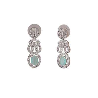 Estele Rhodium Plated CZ Splendid Earrings with Mint Green for Women