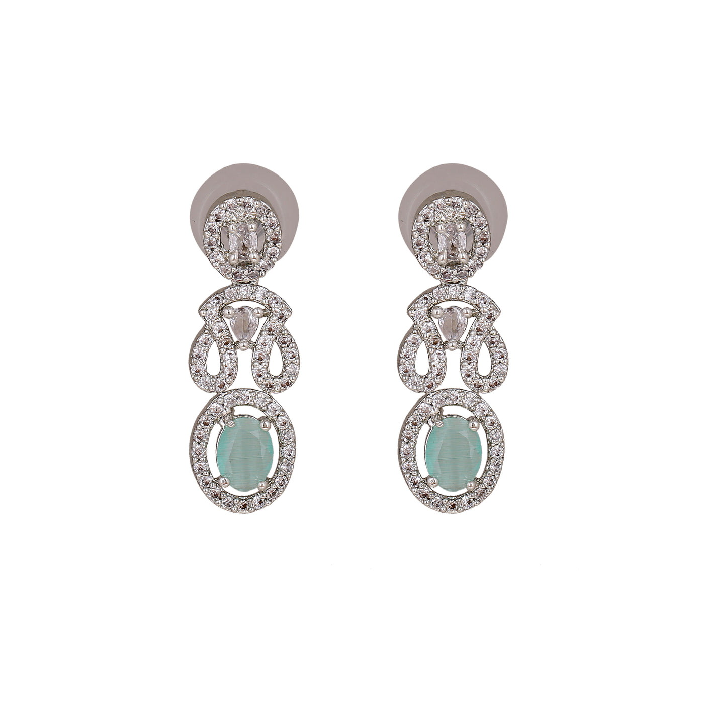 Estele Rhodium Plated CZ Splendid Earrings with Mint Green for Women