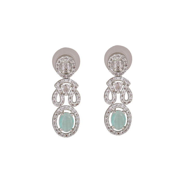 Estele Rhodium Plated CZ Fascinating Necklace Set with Mint Green Crystals for Women