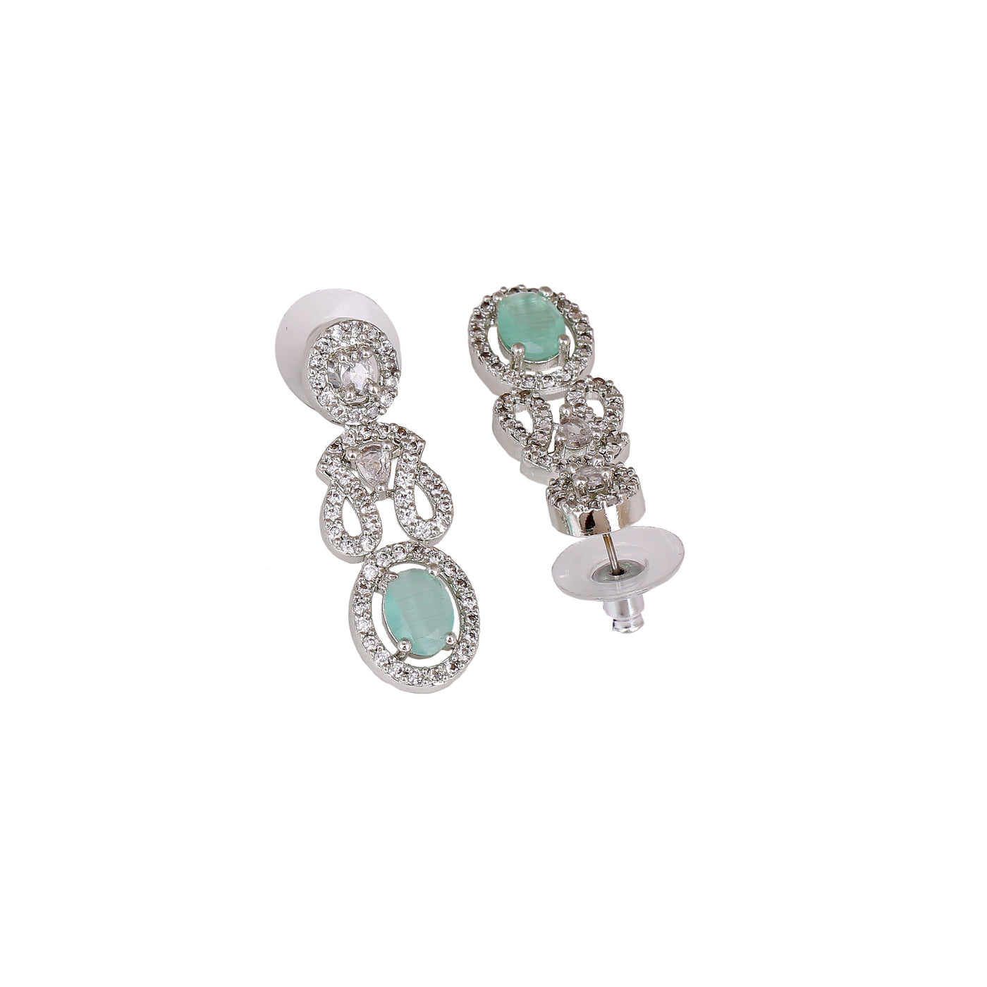 Estele Rhodium Plated CZ Splendid Earrings with Mint Green for Women