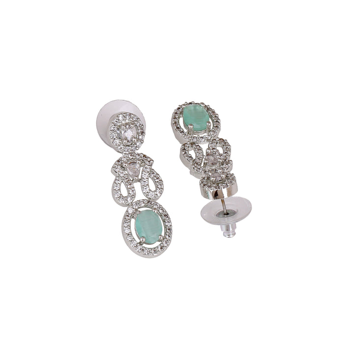 Estele Rhodium Plated CZ Fascinating Necklace Set with Mint Green Crystals for Women