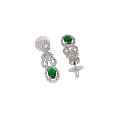 Estele Rhodium Plated CZ Charming Earrings with Green Crystals for Women