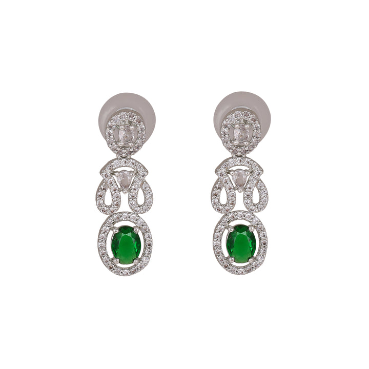 Estele Rhodium Plated CZ Gorgeous Necklace Set with Green Crystals for Women