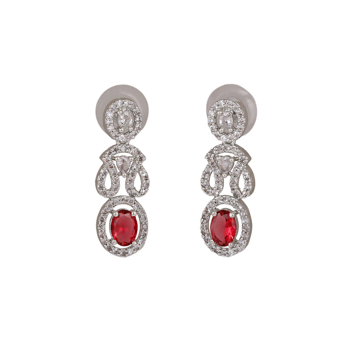 Estele Rhodium Plated CZ Graceful Earrings with Ruby Crytsals for Women