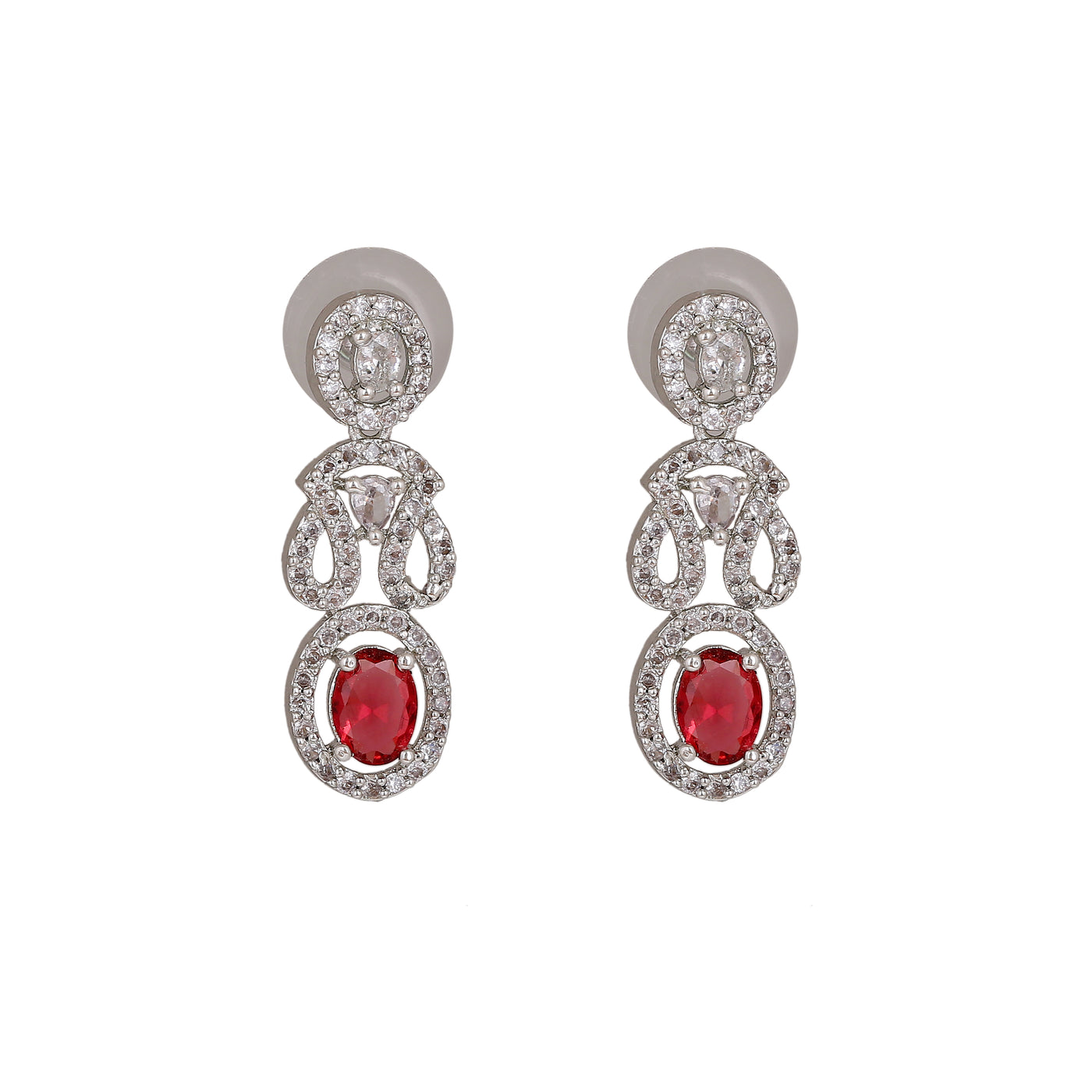 Estele Rhodium Plated CZ Graceful Earrings with Ruby Crytsals for Women