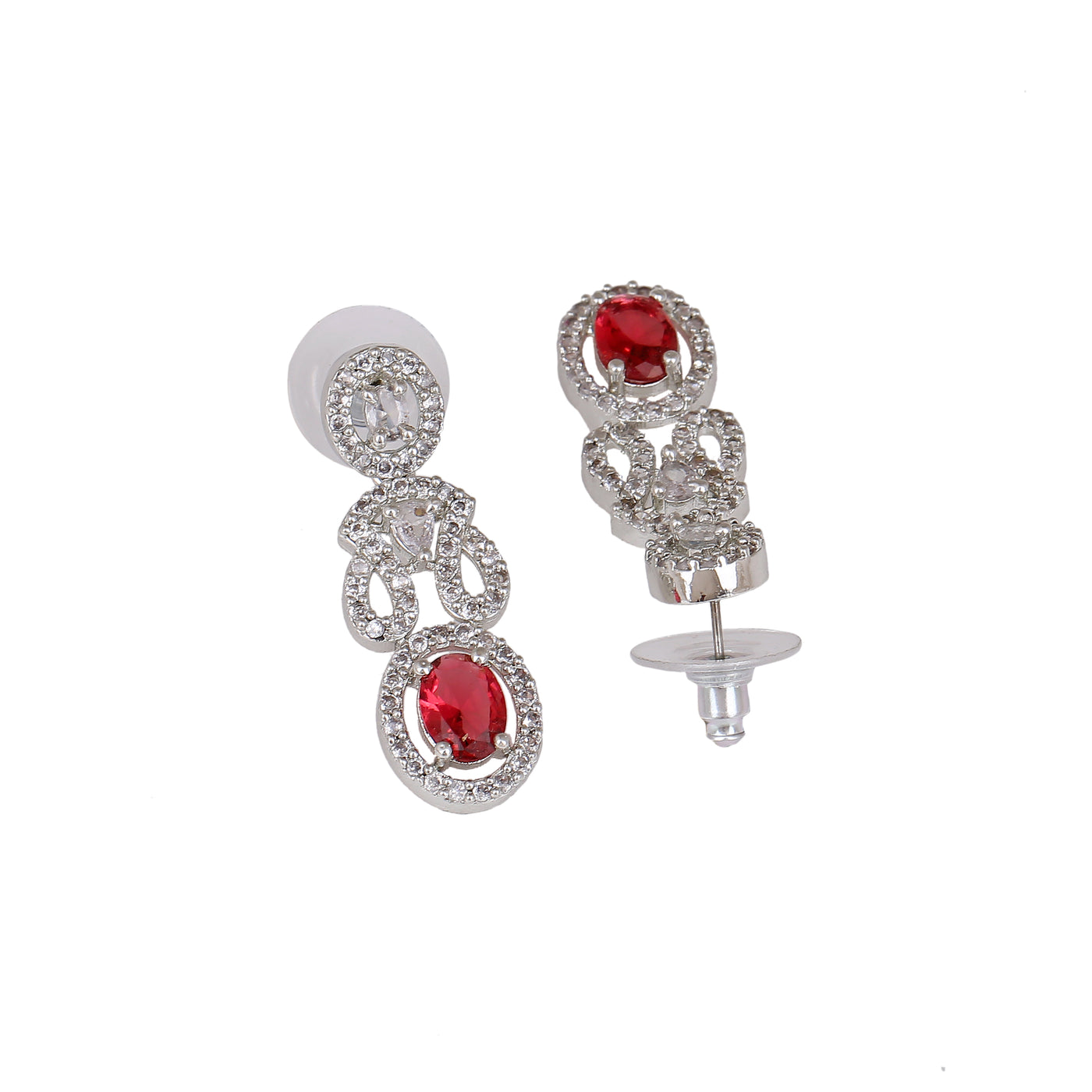 Estele Rhodium Plated CZ Graceful Earrings with Ruby Crytsals for Women