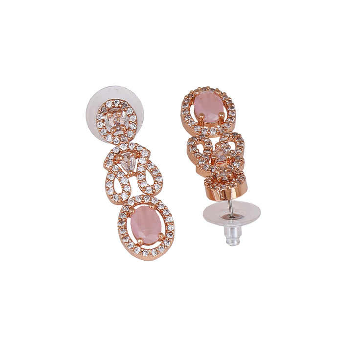 Estele Rose Gold Plated CZ Ravishing Necklace Set with Mint Pink Crystals for Women