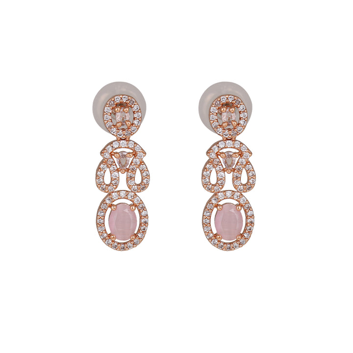 Estele Rose Gold Plated CZ Ravishing Necklace Set with Mint Pink Crystals for Women