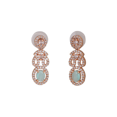 Estele Rose Gold Plated CZ Sparkling Earrings with Mint Green Crystals for Women