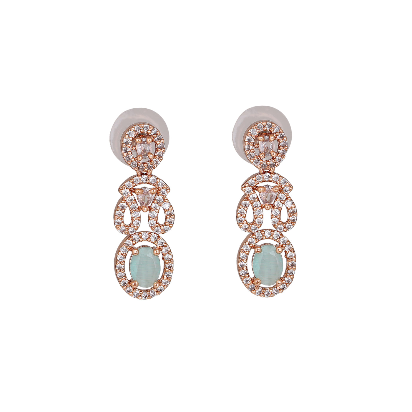 Estele Rose Gold Plated CZ Sparkling Earrings with Mint Green Crystals for Women