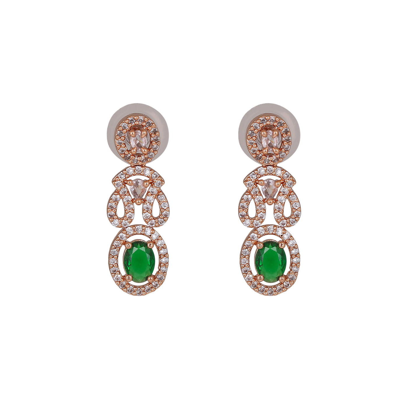 Estele Rose Gold Plated CZ Beautiful Earrings with Green Crystals for Women