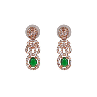 Estele Rose Gold Plated CZ Beautiful Earrings with Green Crystals for Women