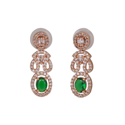 Estele Rose Gold Plated CZ Beautiful Earrings with Green Crystals for Women