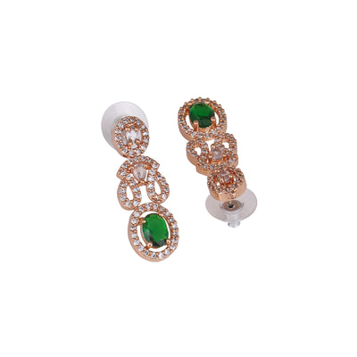 Estele Rose Gold Plated CZ Beautiful Earrings with Green Crystals for Women