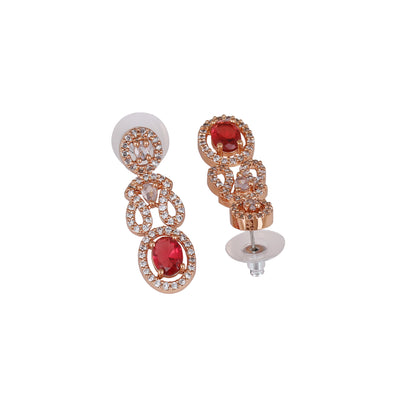 Estele Rose Gold Plated CZ Sparkling Earrings with Ruby Crystals for Women