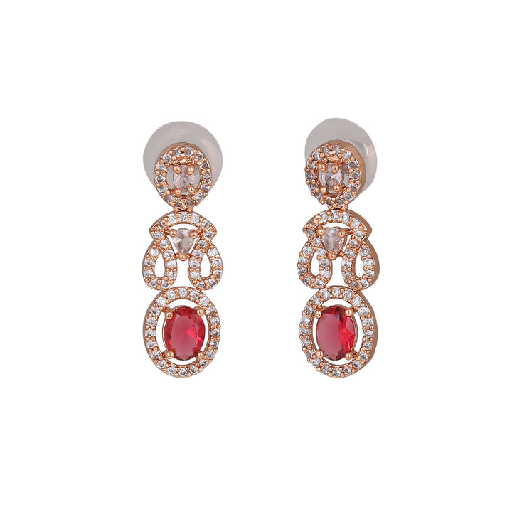 Estele Rose Gold Plated CZ Sparkling Earrings with Ruby Crystals for Women