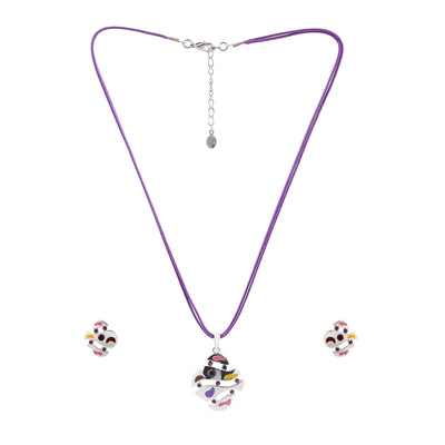 Estele Silver Plated Abstract Shape with Enamel and Austrian Crystal Necklace Set for Women