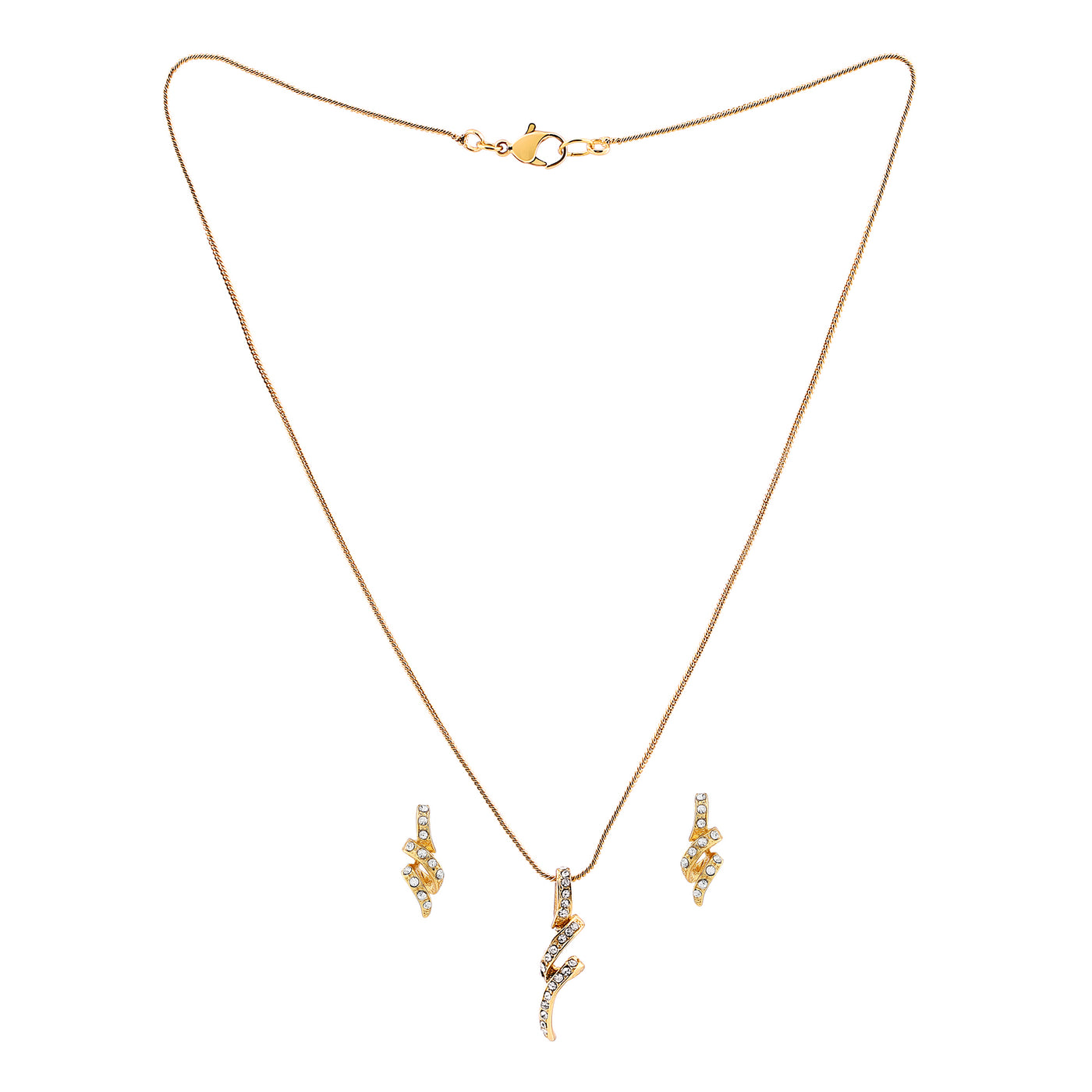Estele 24 Kt  Gold Plated  Twirl Drop  Chain Necklace Set for Women