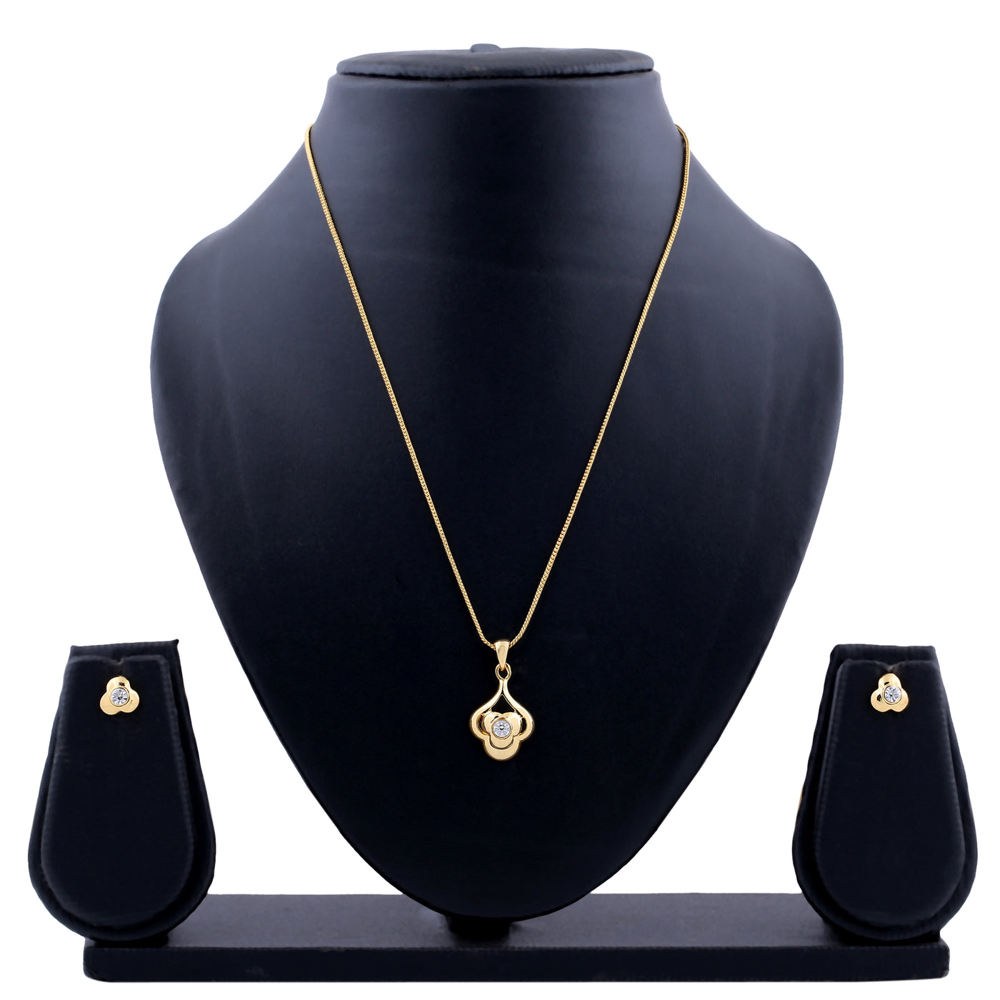 Estele - 24 CT gold plated AD and gold flower Pendant Set for Women