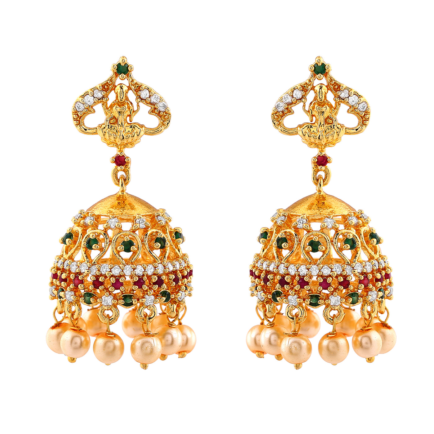 Estele Gold Plated CZ Divine Laxmi Ji Designer Bridal Necklace Set with Colored Stones & Pearls for Women