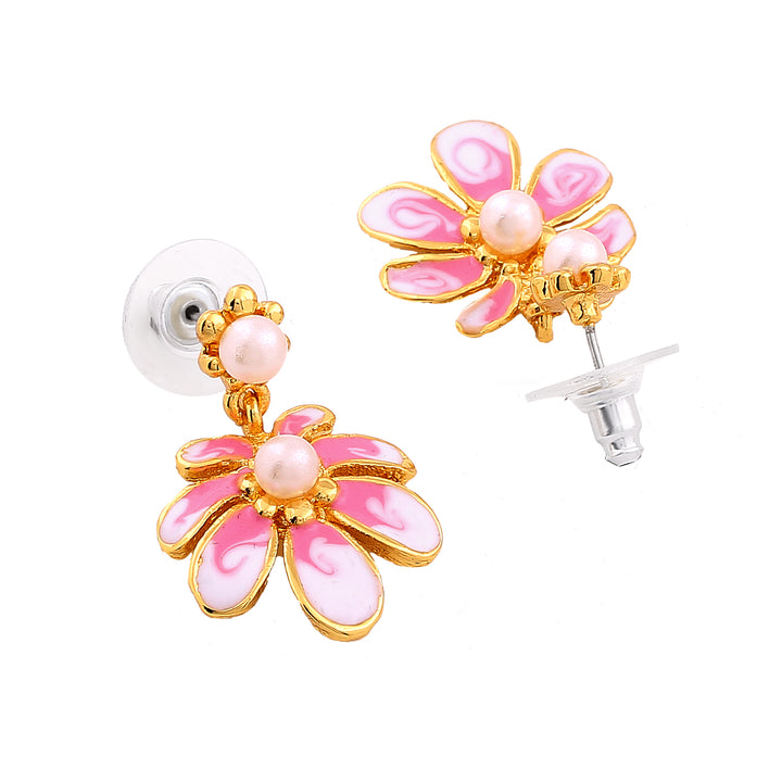Estele Gold Pink Floral Necklace Jewellery Set for Women