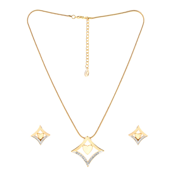 Estele 24 Kt Gold Plated Diamond Heart Chain Pendant Set for Women
