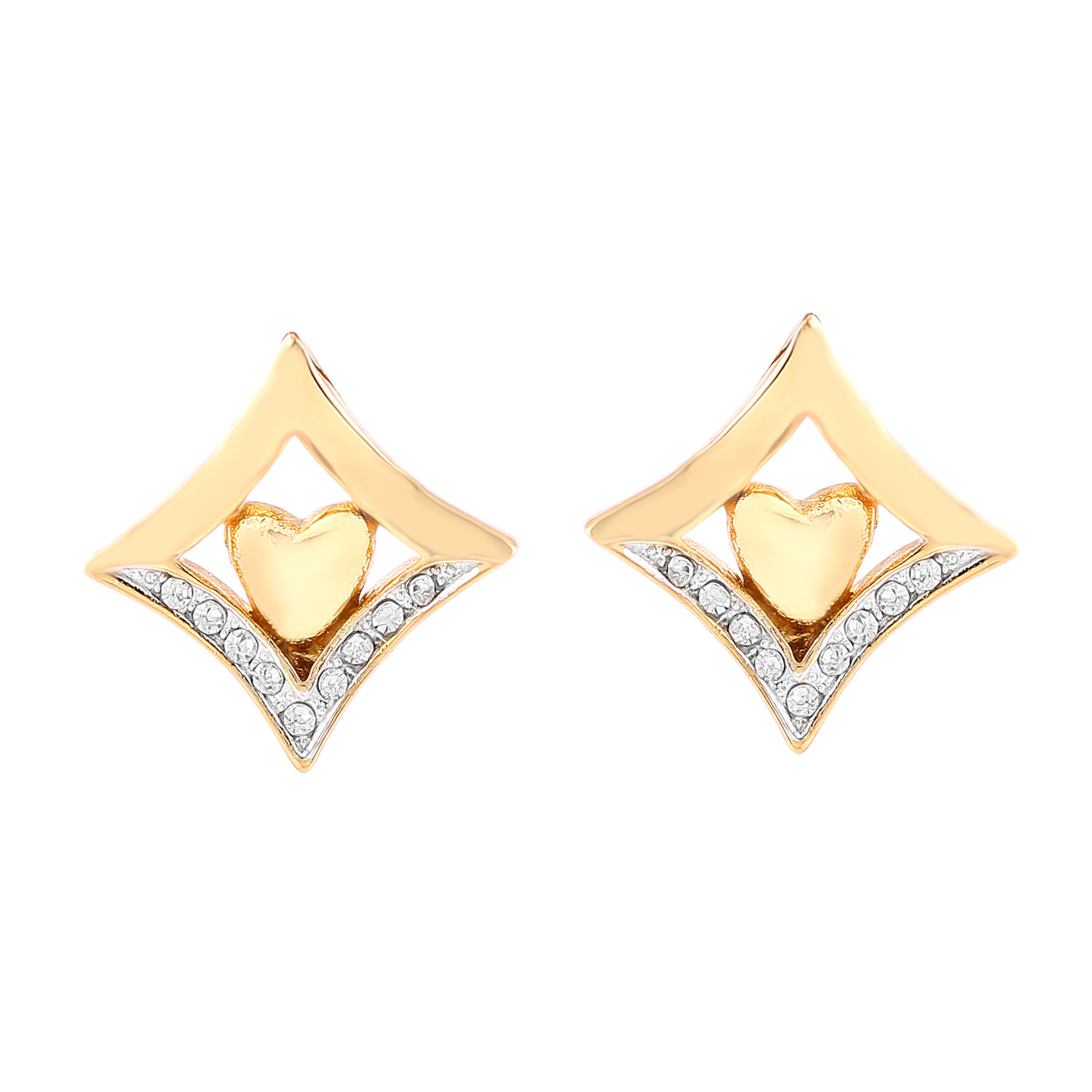 Estele 24 Kt Gold Plated Diamond Heart Chain Pendant Set for Women