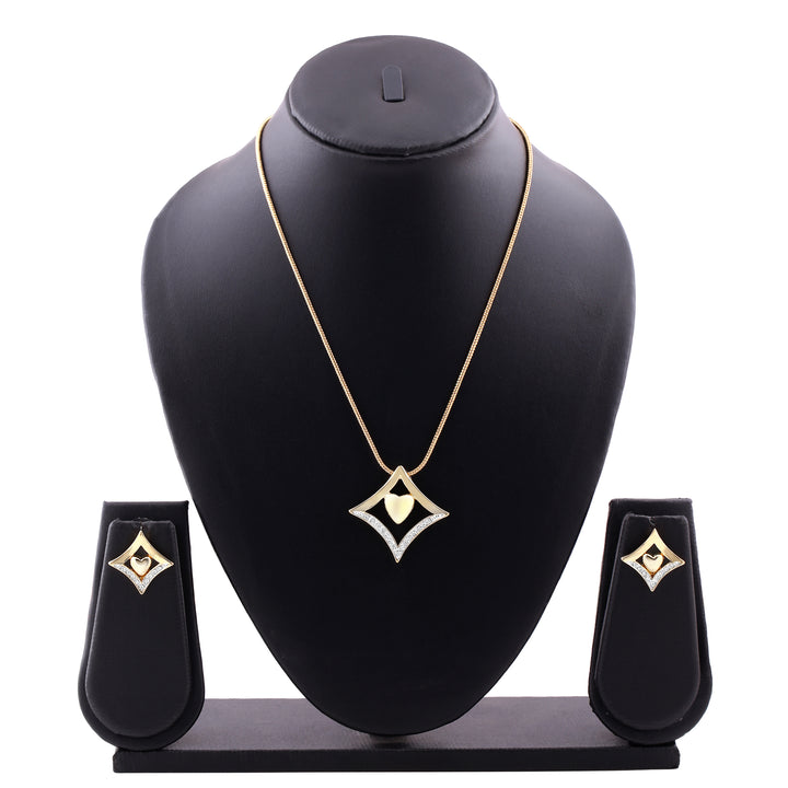 Estele 24 Kt Gold Plated Diamond Heart Chain Pendant Set for Women