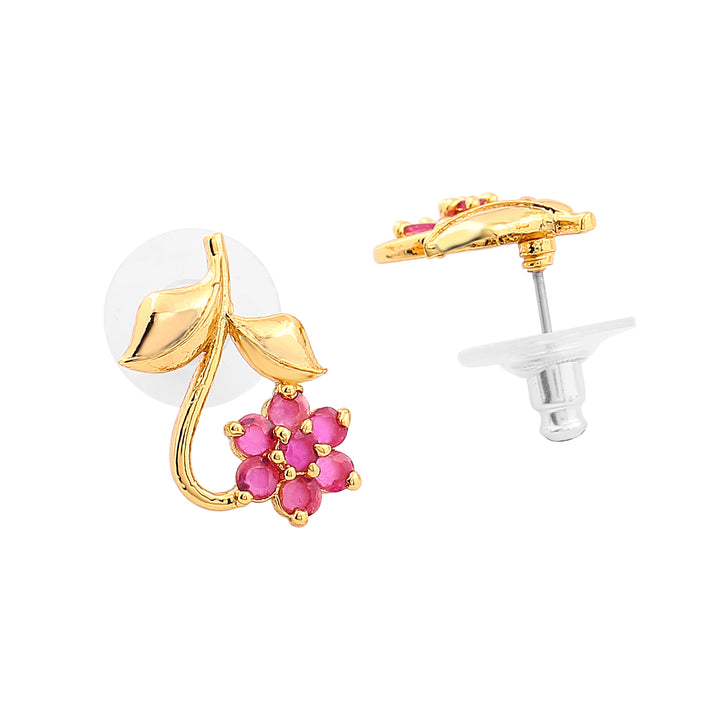 Estele Gold Plated Traditional Flower Designer Jewellery Set with Ruby Stones for Women