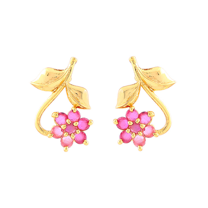 Estele Gold Plated Traditional Flower Designer Jewellery Set with Ruby Stones for Women