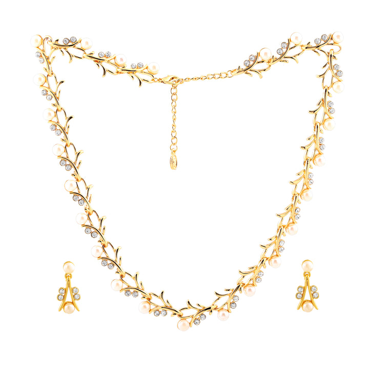 Estele Gold Plated Sparkling White Crystal Stone Necklace set for Women