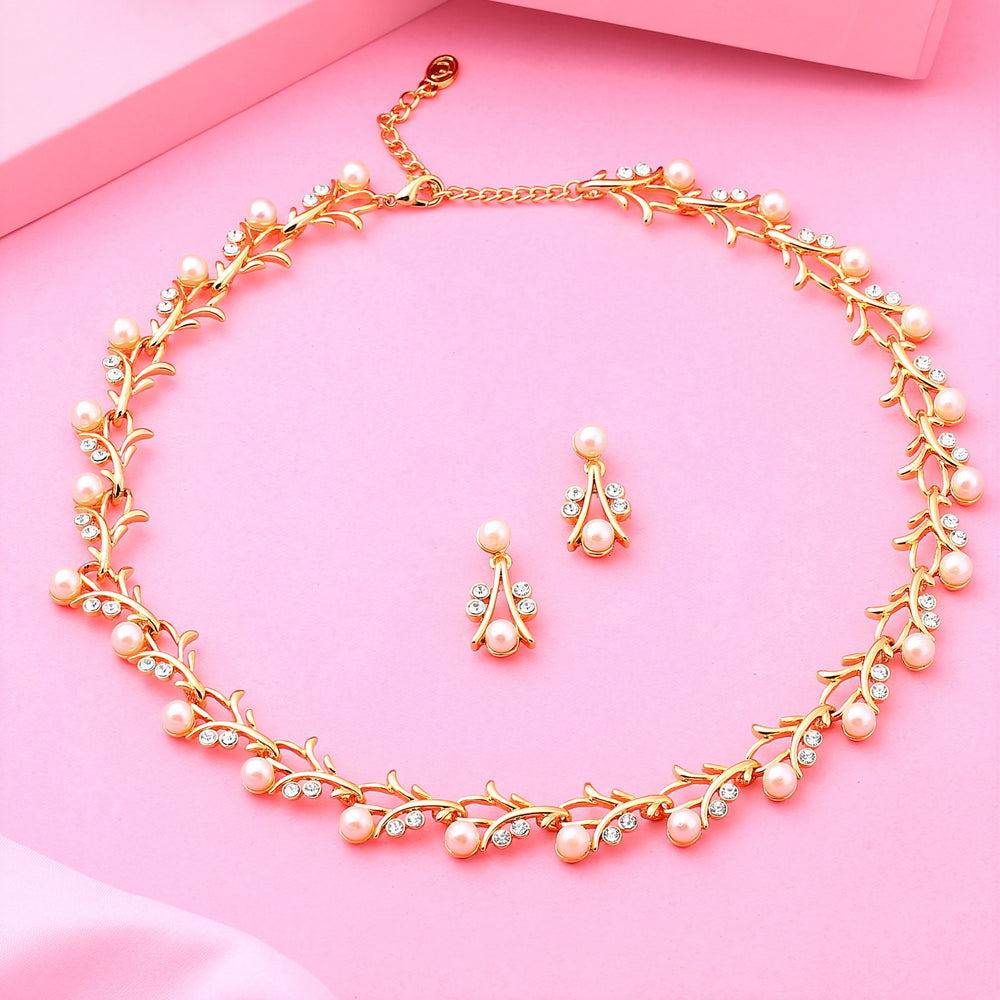 Estele Gold Plated Sparkling White Crystal Stone Necklace set for Women