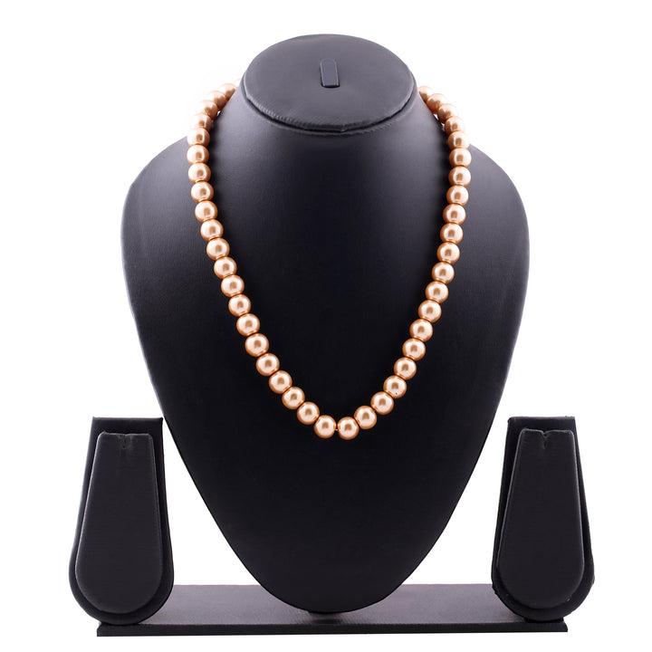 Estele Gold Plated Sparkling Single Line Pearl Necklace for Women
