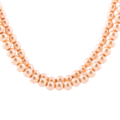 Estele Gold Plated Sparkling Double Line Pearl Necklace Set for Women