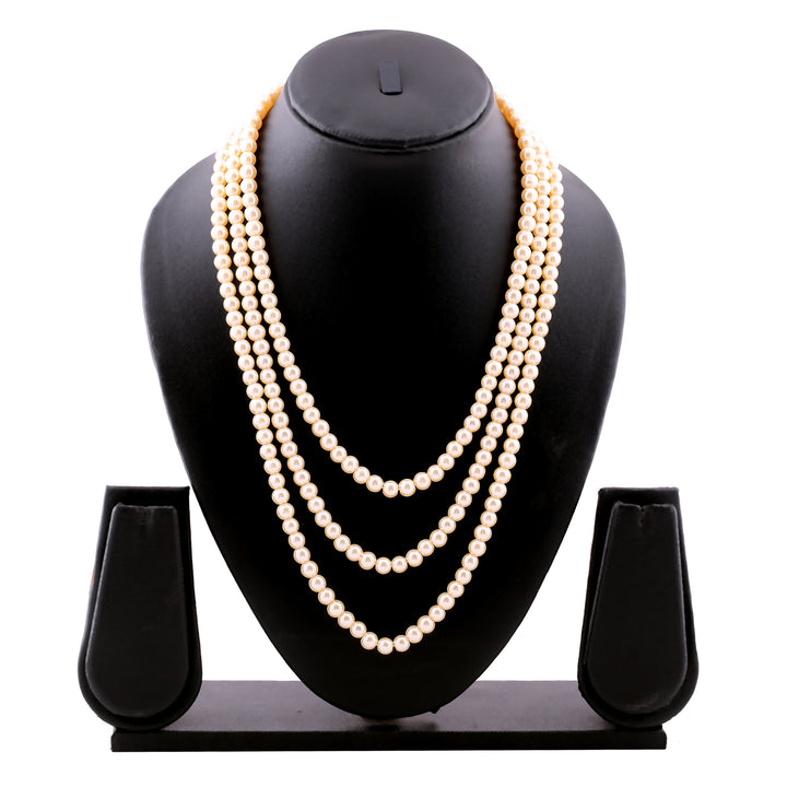 Estele Gold Plated Creamy pearl three layered necklace for women