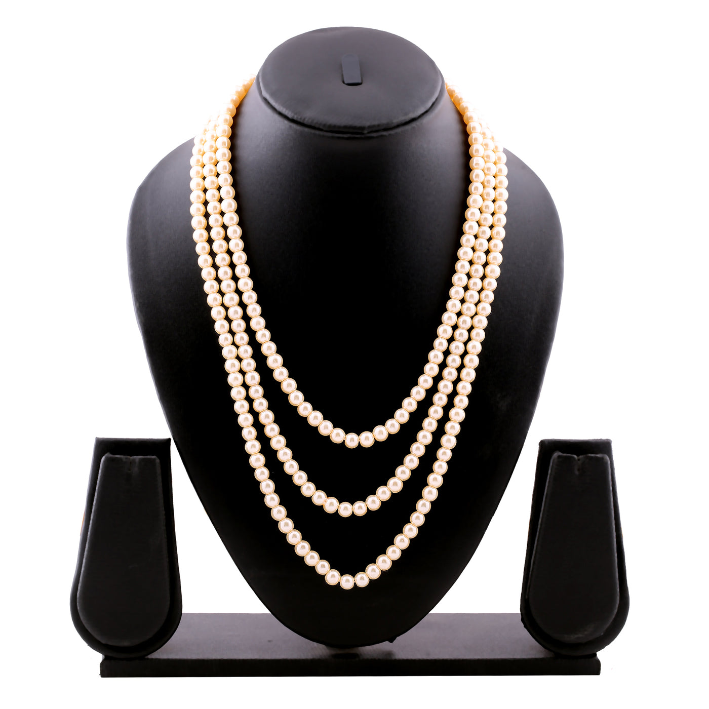 Estele Gold Plated Creamy pearl three layered necklace for women